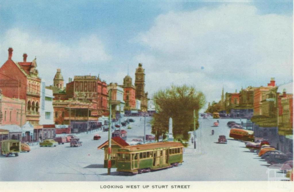 Looking west up Sturt Street, Ballarat, 1958